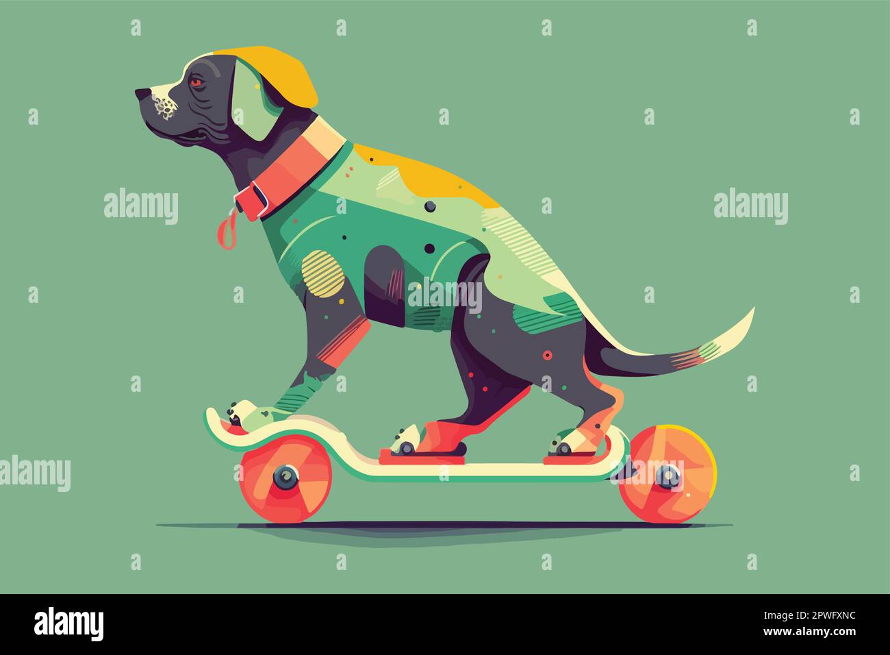 Dog riding a skateboard vector illustration Stock Vector Image & Art