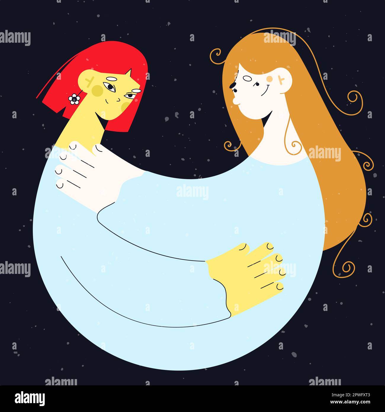 Hand drawn Vector character illustration of women hug each other. love ...