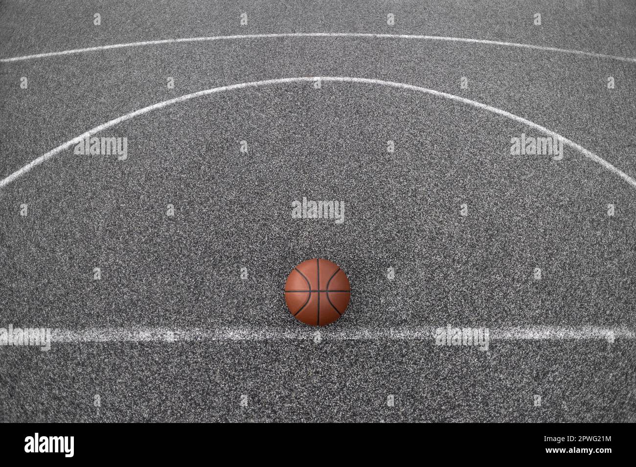 New basketball ball on new urban court. Horizontal sport poster, greeting cards, headers