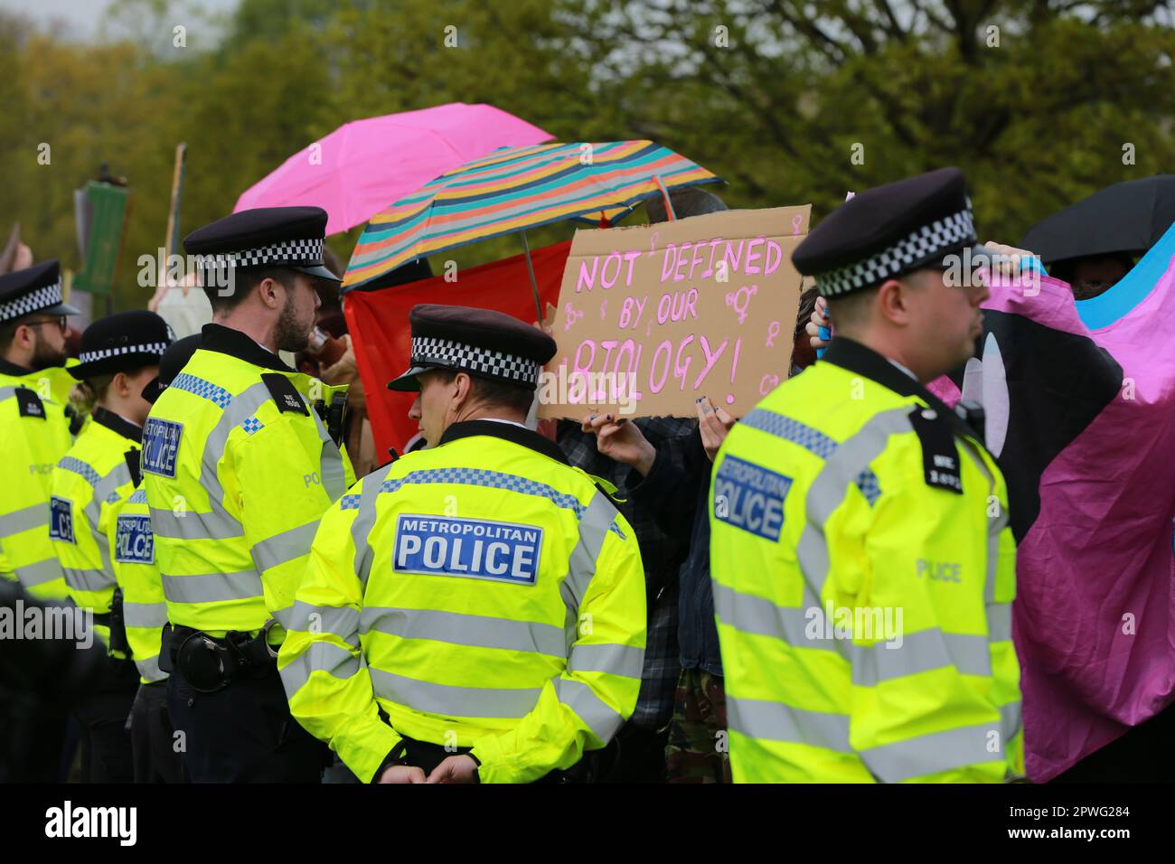 London, UK. 30 April, 2023. Women's rights activists led by Posie
