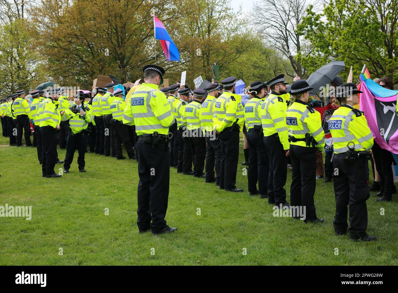 London, UK. 30 April, 2023. Women's rights activists led by Posie