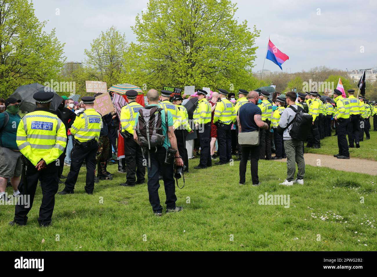 London, UK. 30 April, 2023. Women's rights activists led by Posie