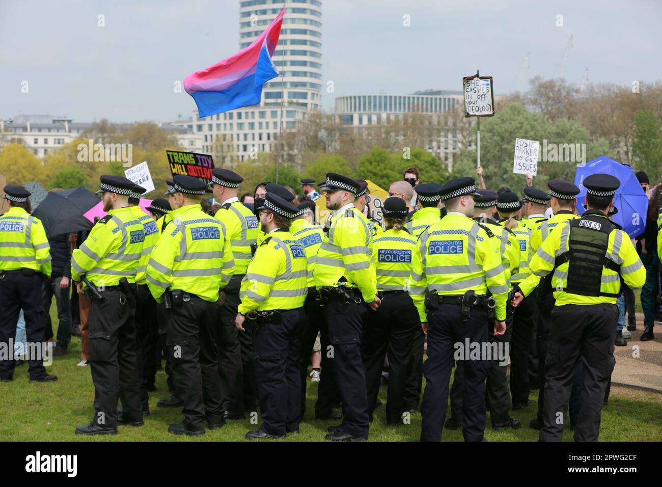 London, UK. 30 April, 2023. Women's rights activists led by Posie