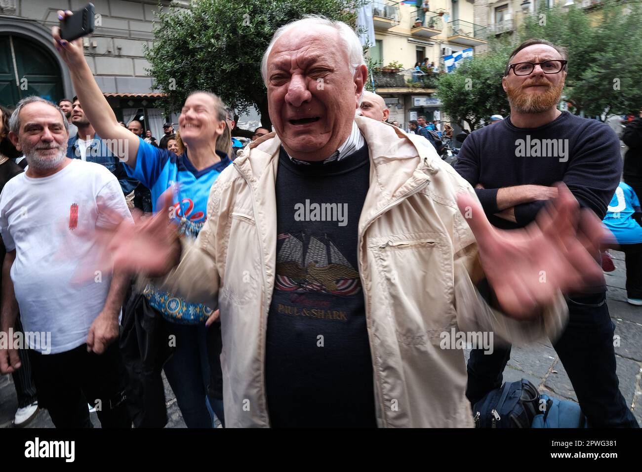Naples, Italy. 30th Apr, 2023. SSC Napoli fans react with