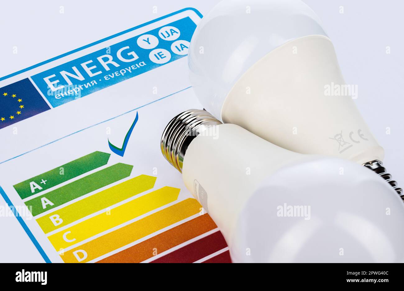 Energy rating chart with light bulbs. Energy efficiency concept Stock ...