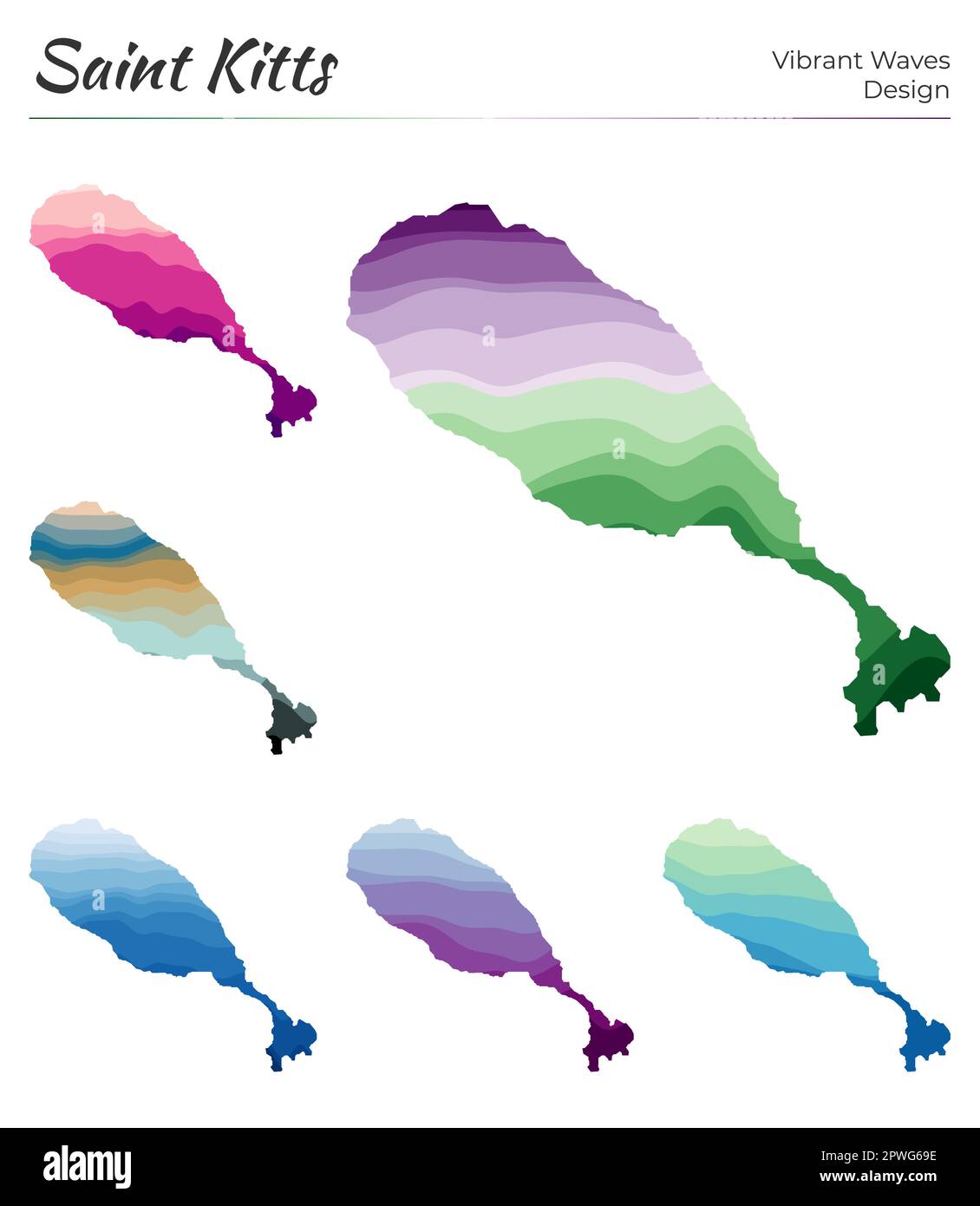 Set of vector maps of Saint Kitts. Vibrant waves design. Bright map of ...