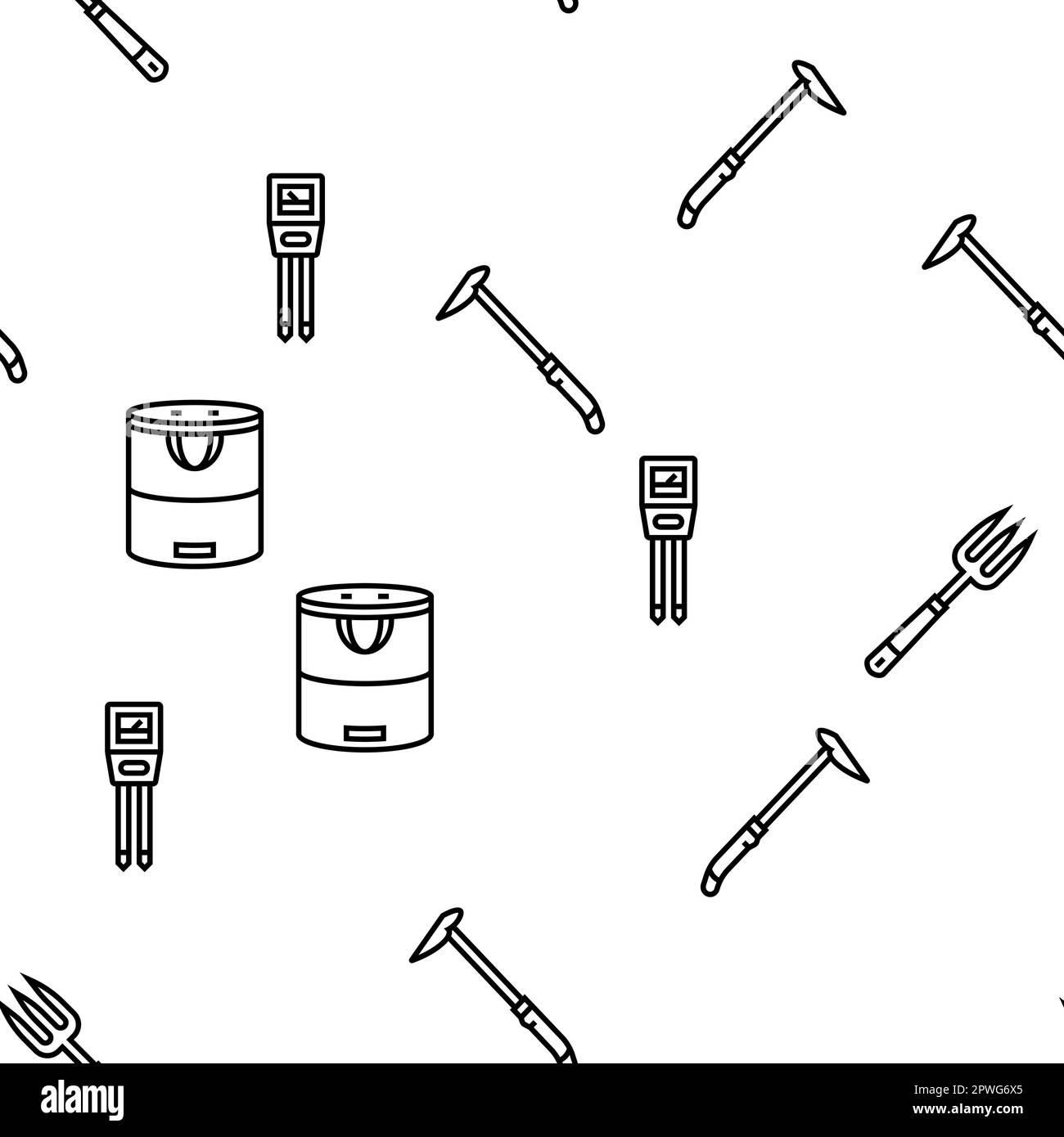 garden tool shovel rake vector seamless pattern thin line illustration Stock Vector