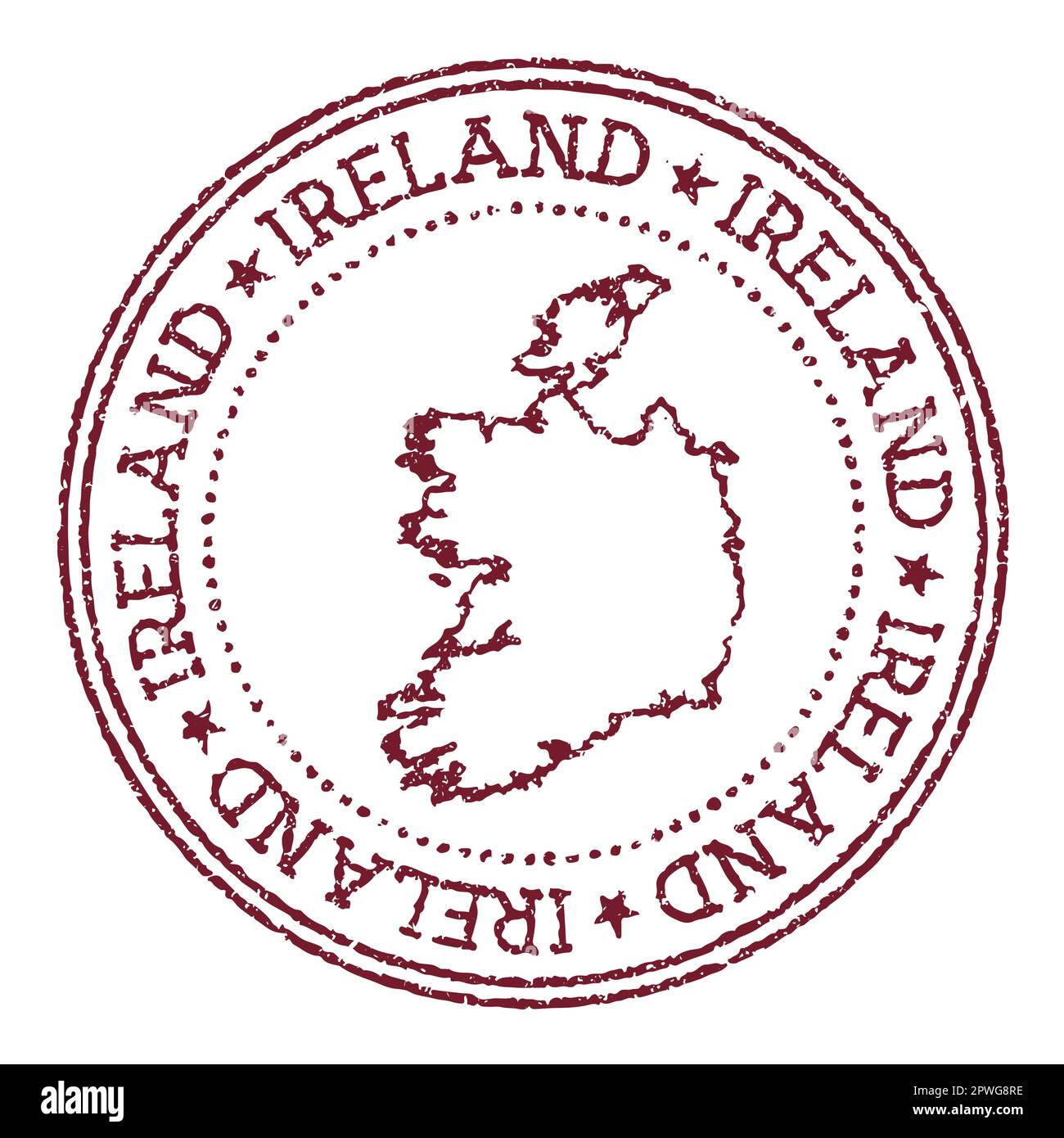 Ireland round rubber stamp with country map. Vintage red passport stamp