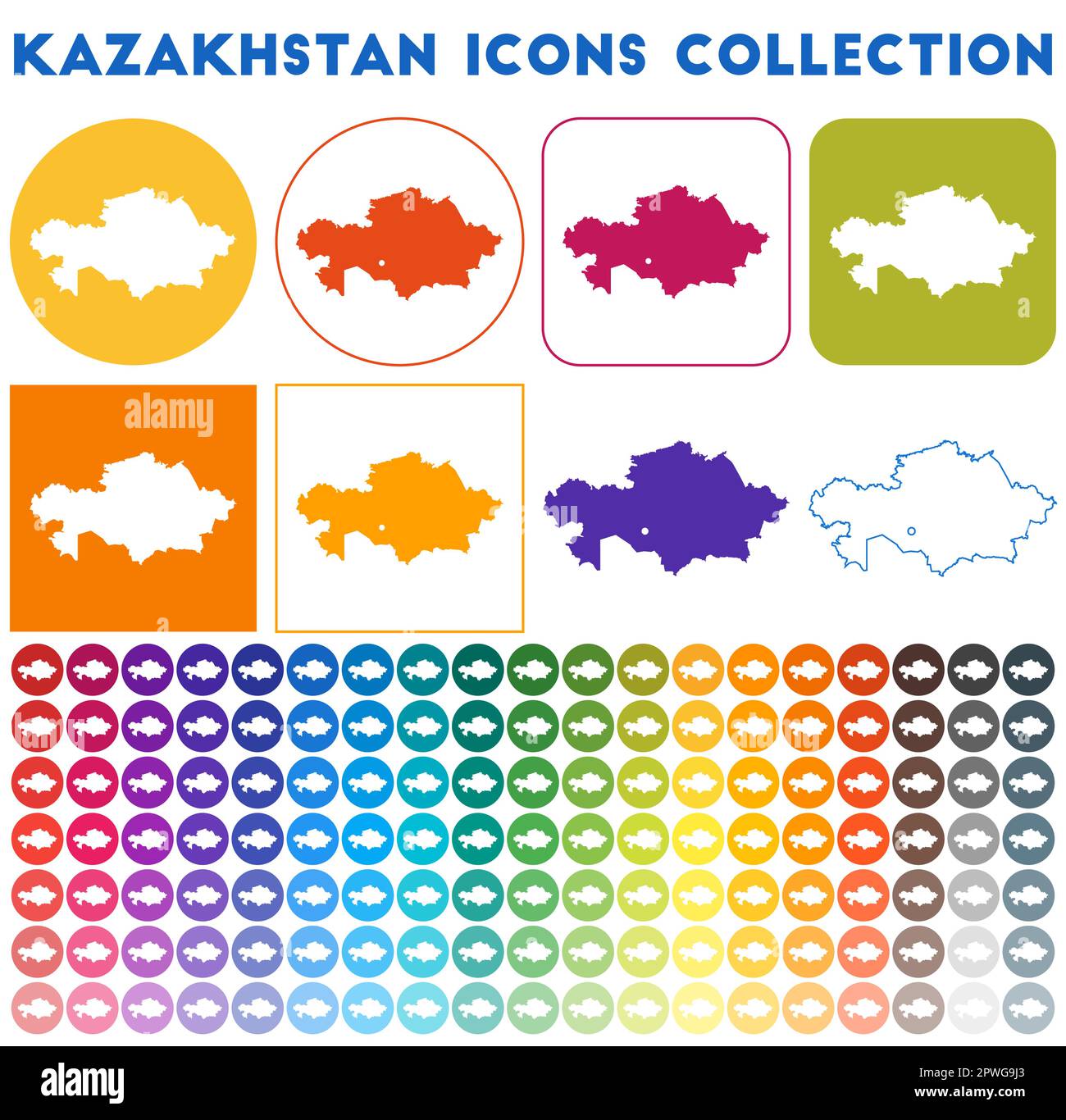 Kazakhstan icons collection. Bright colorful trendy map icons. Modern ...