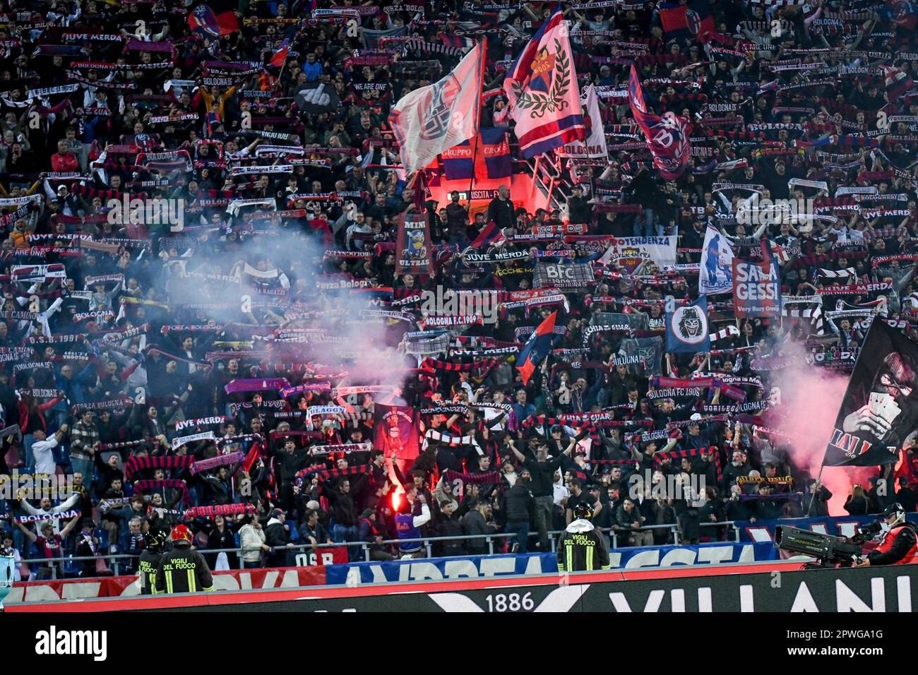 Fans of Bologna during the italian soccer Serie A match Bologna FC