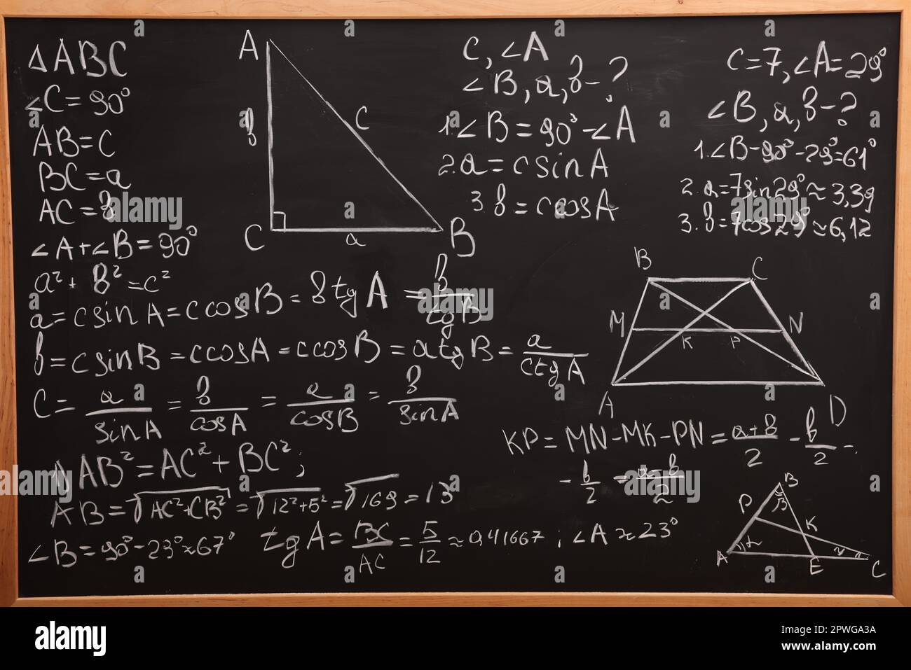 Different mathematical formulas written with chalk on blackboard Stock ...