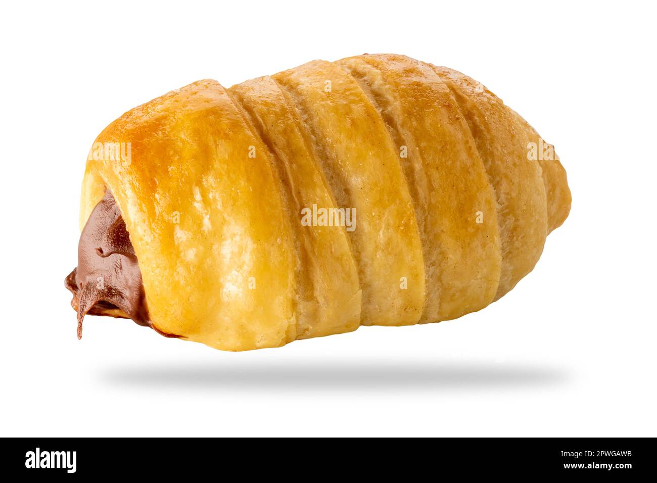 Puff pastry cannolo filled with chocolate cream isolated on white with ...