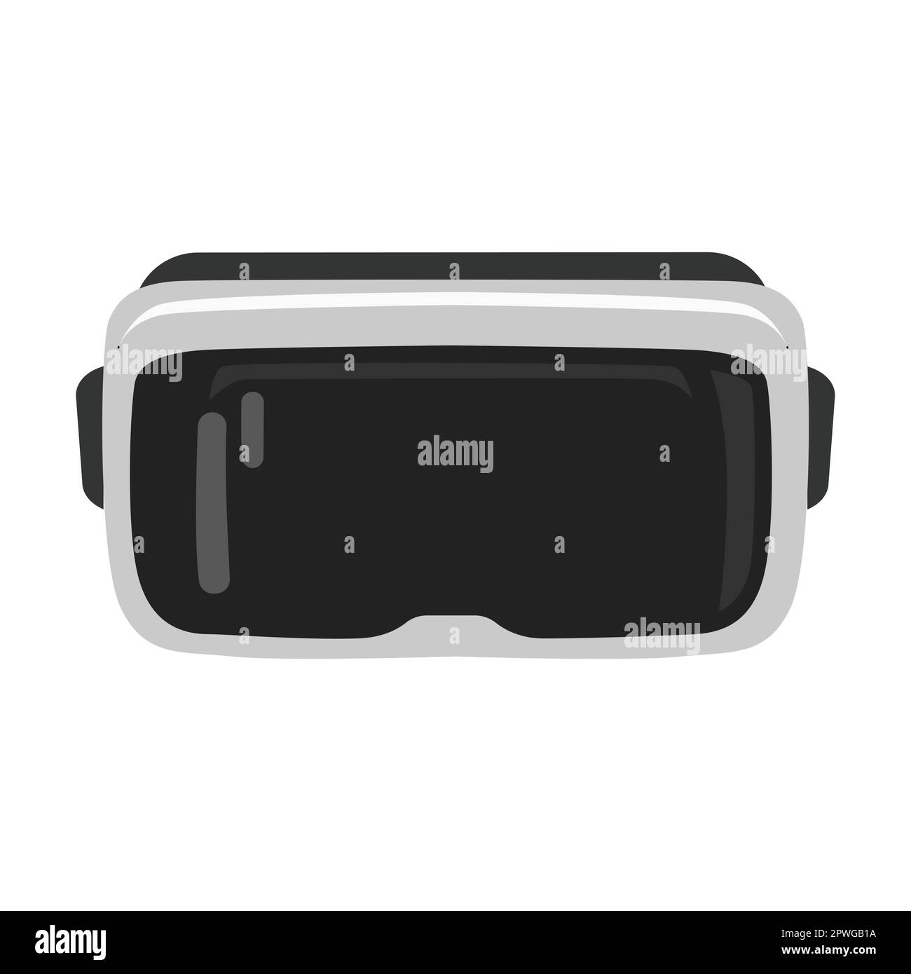 Mobile VR glasses 3D model cartoon illustration. Cellphones case, charger, battery isolated on white background Stock Vector