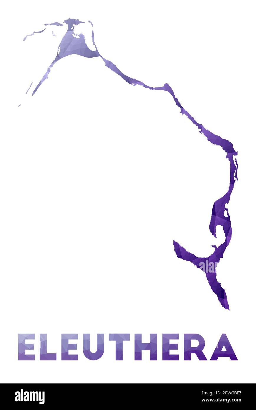 Map of Eleuthera. Low poly illustration of the island. Purple geometric