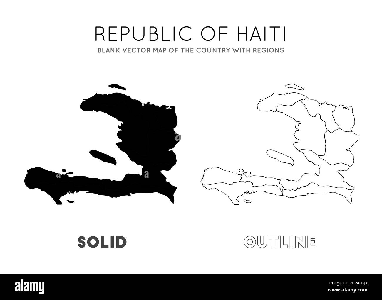 Haiti map. Blank vector map of the country with regions. Borders of Haiti for your infographic. Vector illustration. Stock Vector