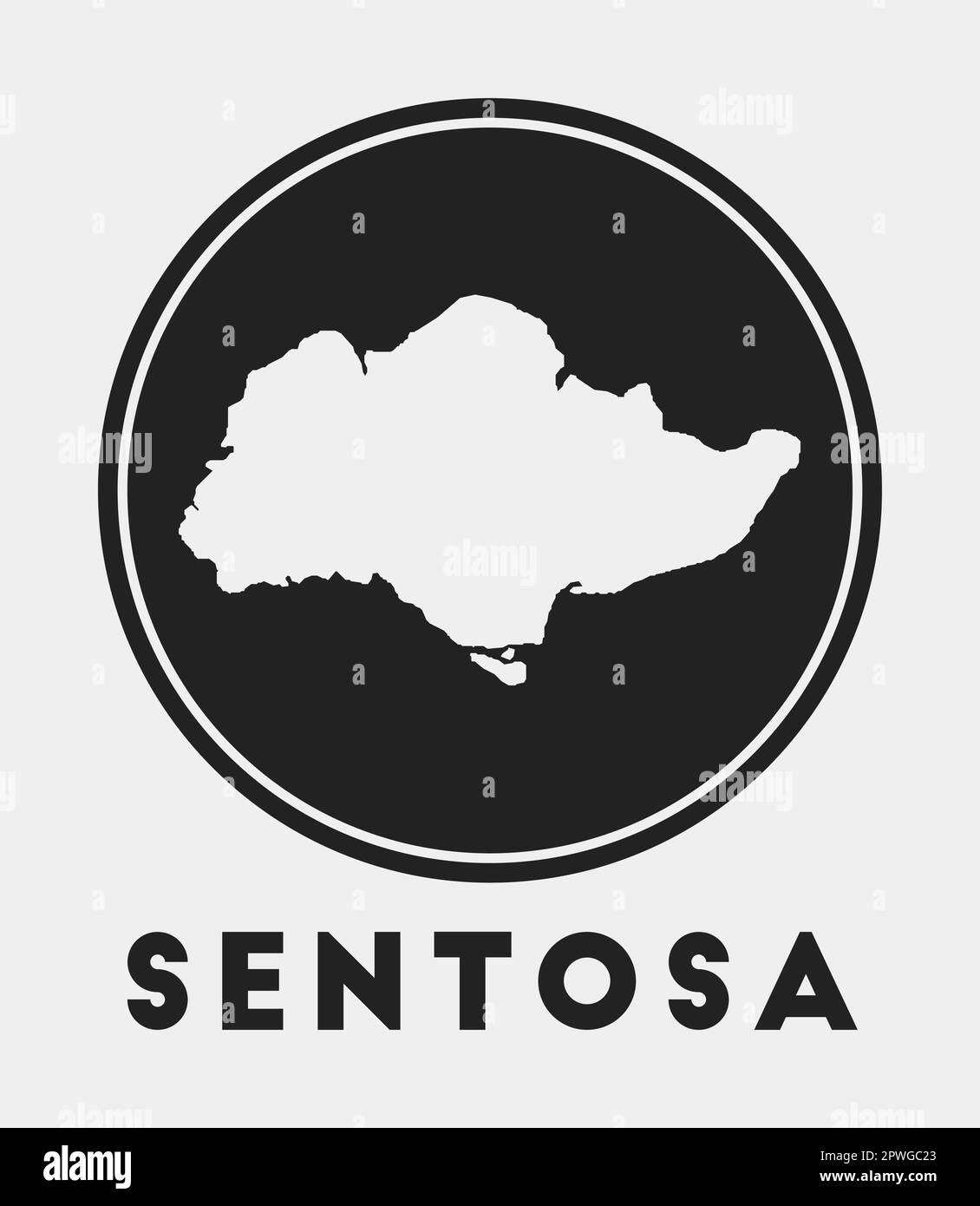 Sentosa icon. Round logo with island map and title. Stylish Sentosa