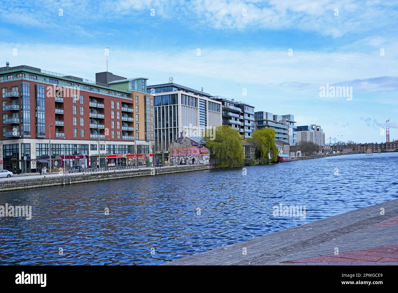 modern lowrise apartment buildings in the Docklands area of Dublin
