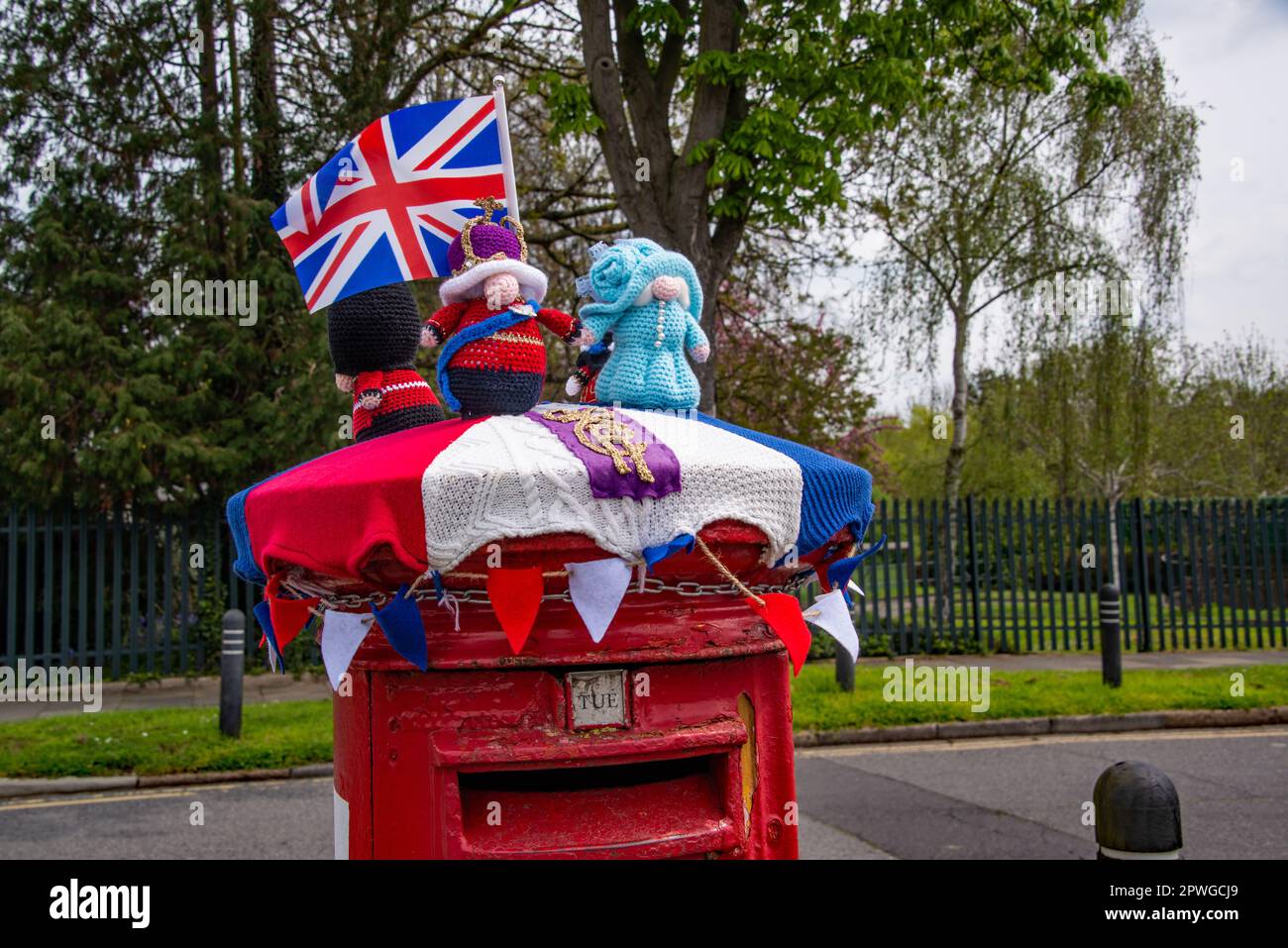 Coronation theme tribute,'Postbox Topper Stock Photo - Alamy
