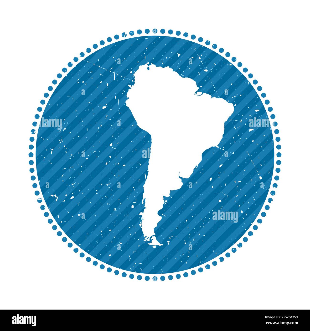 South America striped retro travel sticker. Badge with map of continent ...