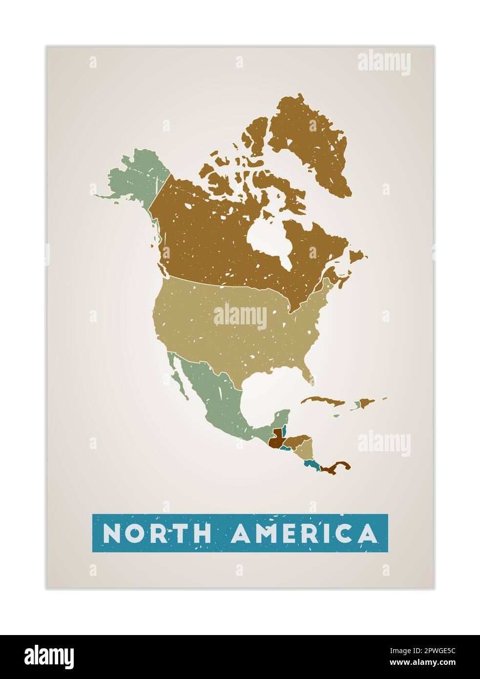 North America map. Continent poster with regions. Old grunge texture. Shape  of North America with continent name. Astonishing vector illustration Stock  Vector Image & Art - Alamy
