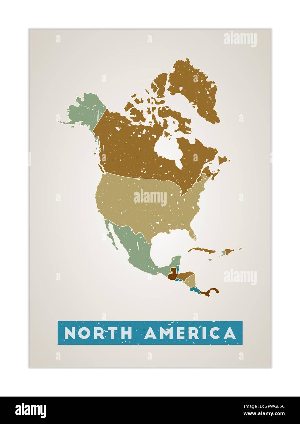 North America map Continent poster - North America Map Continent Poster With Regions Old Grunge Texture Shape Of North America With Continent Name Astonishing Vector Illustration 2PWGE5C