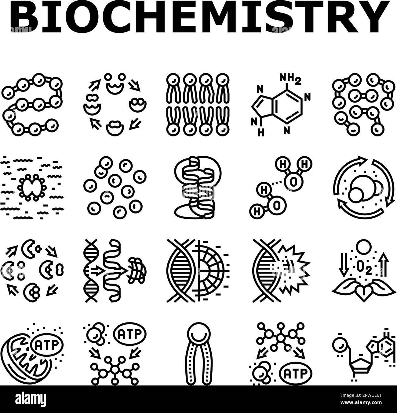 biotechnology chemistry science icons set vector Stock Vector