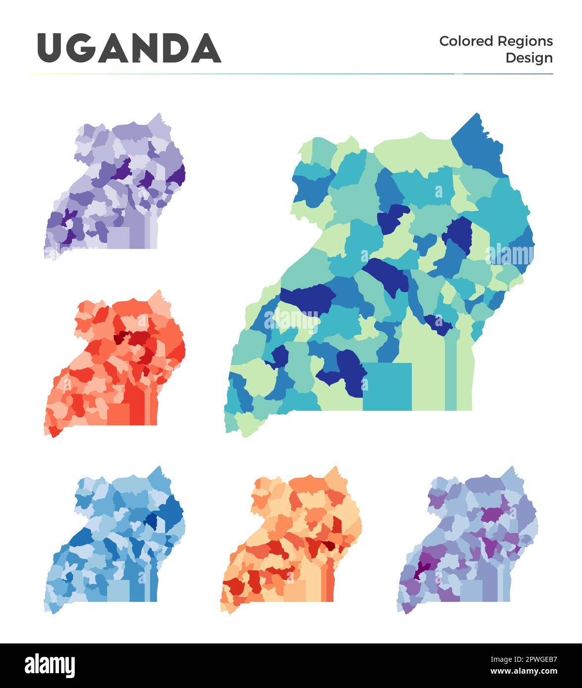 Uganda map collection. Borders of Uganda for your infographic. Colored