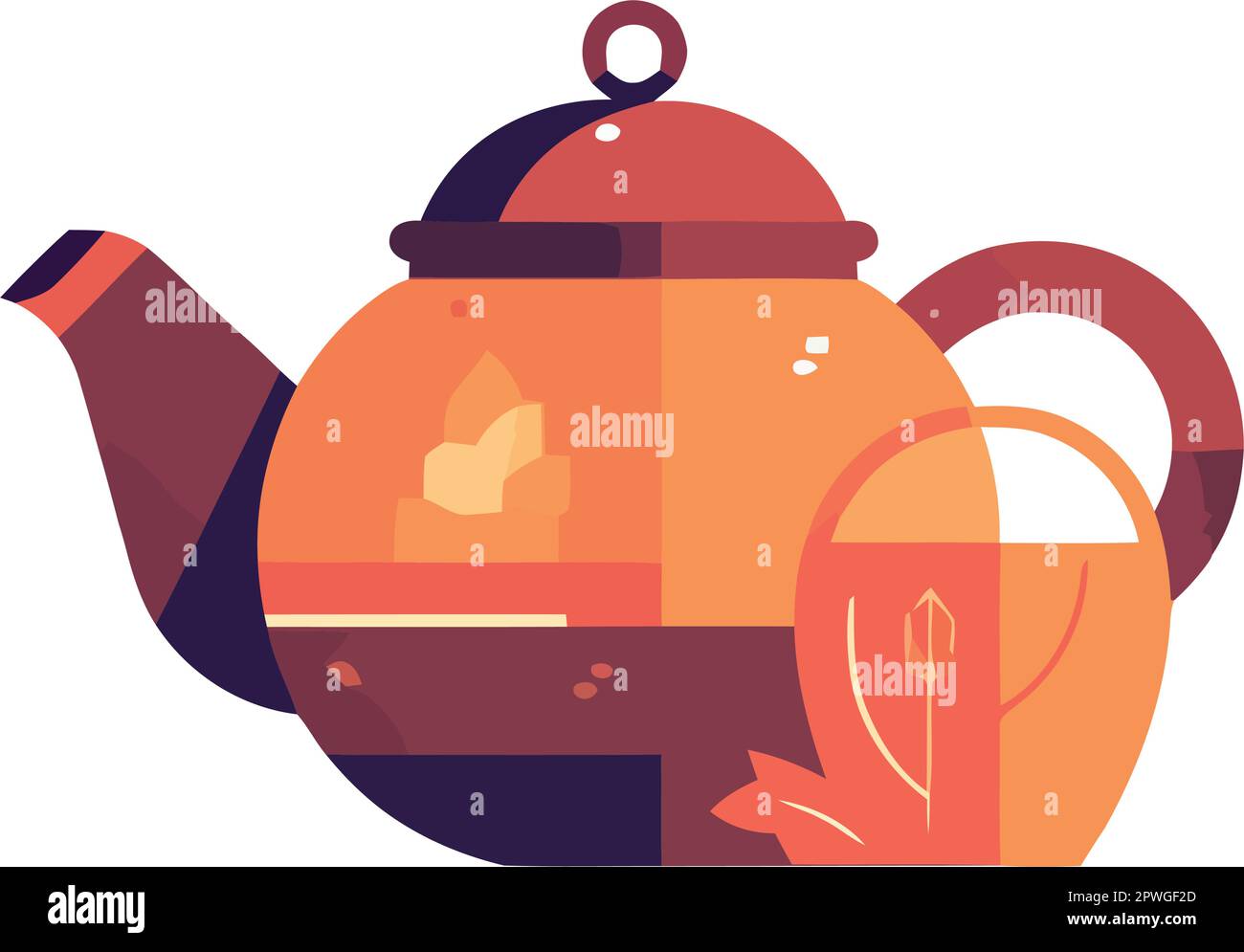 Hot tea poured from antique kettle silhouette Stock Vector