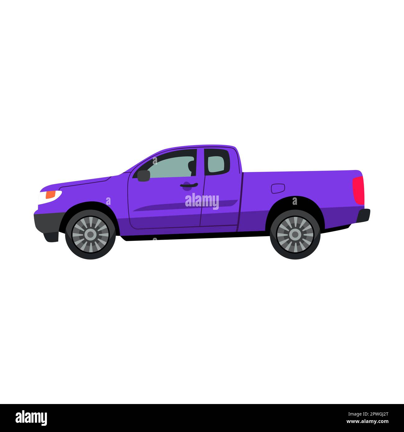 Side view of blue pickup truck, car model flat vector illustration