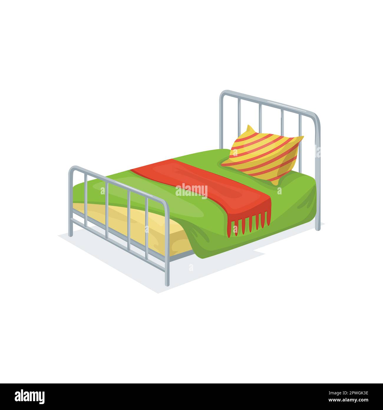 Single bed with metal headboard cartoon vector illustration Stock