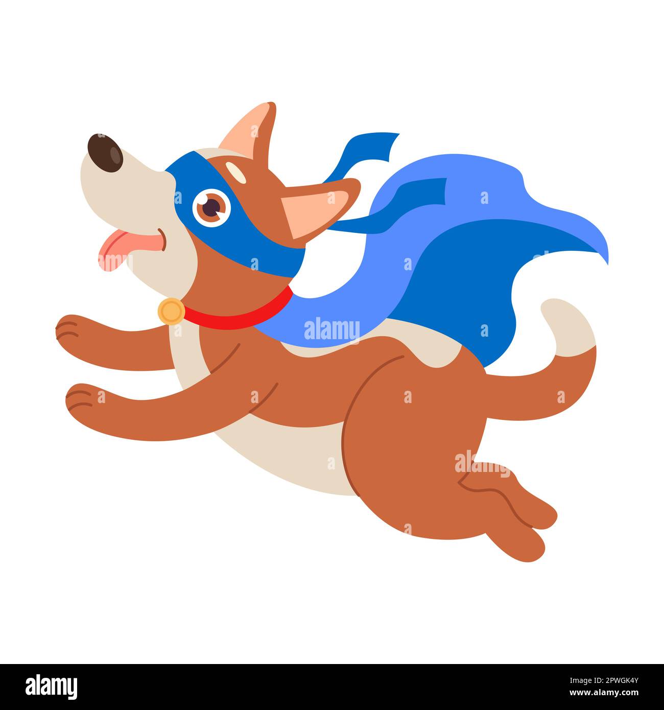 Hero dog puppy, animal character cartoon illustration. Funny little superhero in cape and mask on white background Stock Vector