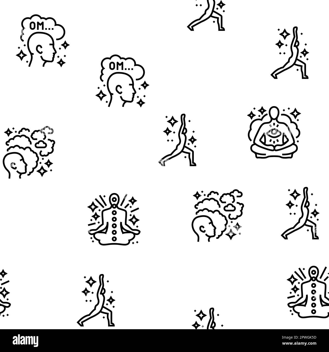 meditation yoga relax zen vector seamless pattern thin line ...