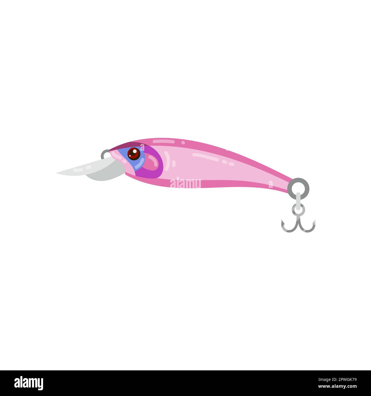 Pink artificial bait in shape of fish cartoon illustration Stock