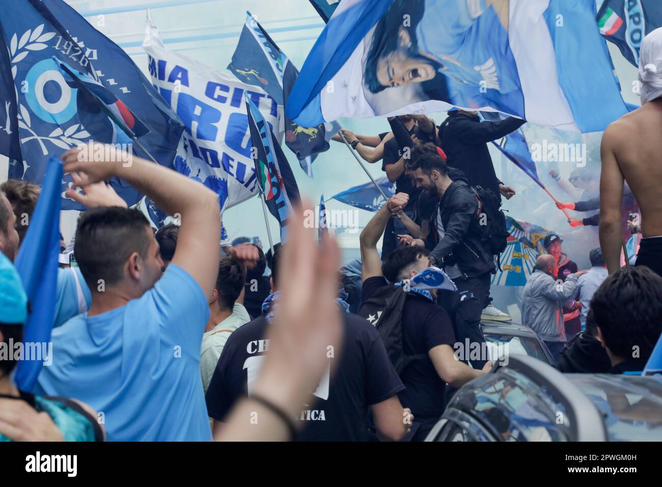 Naples, Italy. 2023 April 30th, Napoli, Italy - All the city is waiting the match with Salernitana to know if they will win the Italian Championship. Match finished 1-1 and the party will wait for the next time. Credit: Marco Ciccolella/Alamy Live News Stock Photo