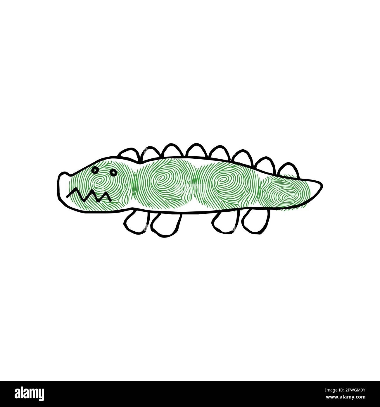 Cute fingerprint crocodile cartoon illustration Stock Vector