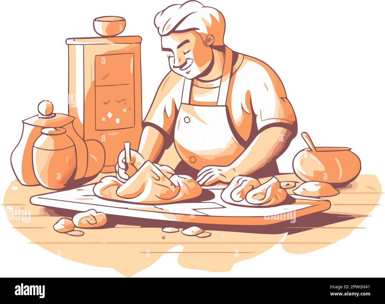 Chef cooking meal in kitchen with apron Stock Vector Image & Art - Alamy
