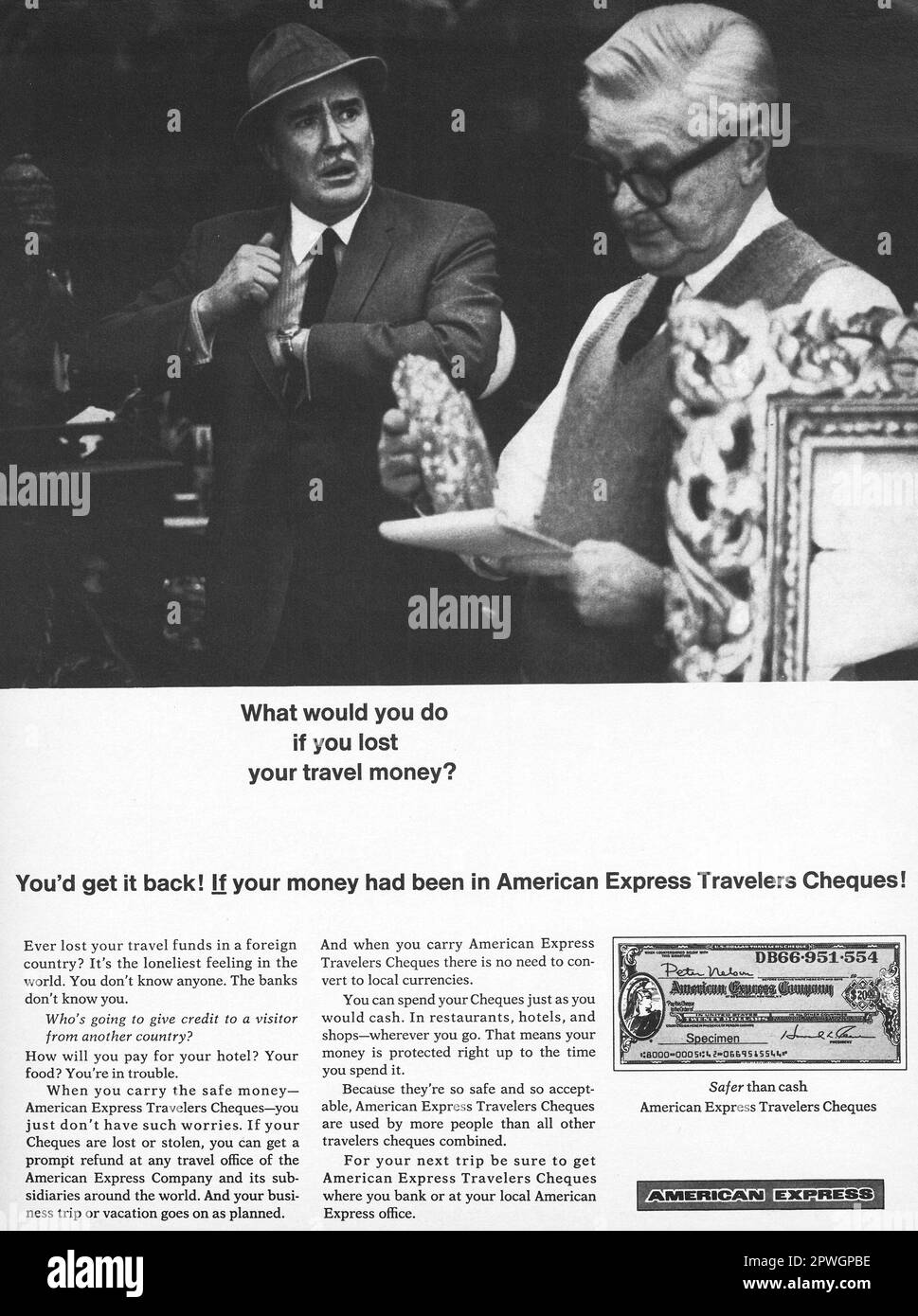 1967 American Express Travelers Cheques ad Stock Photo