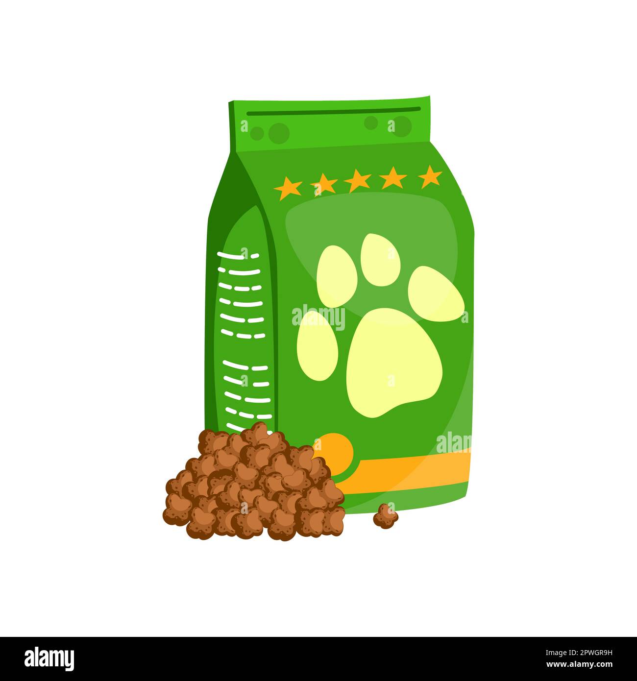 Green bag of food for dogs with paw cartoon illustration Stock Vector
