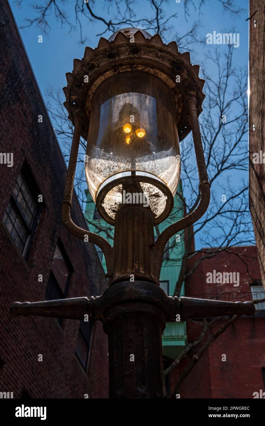 Cast iron street light at a Beacon Hill street in Boston Stock Photo