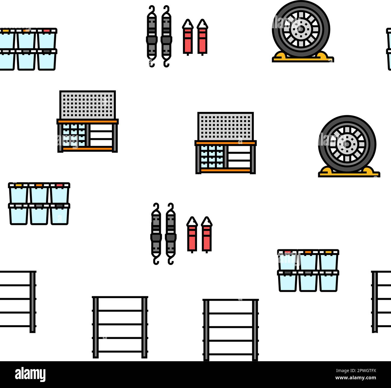 garage tools service auto repair vector seamless pattern thin line
