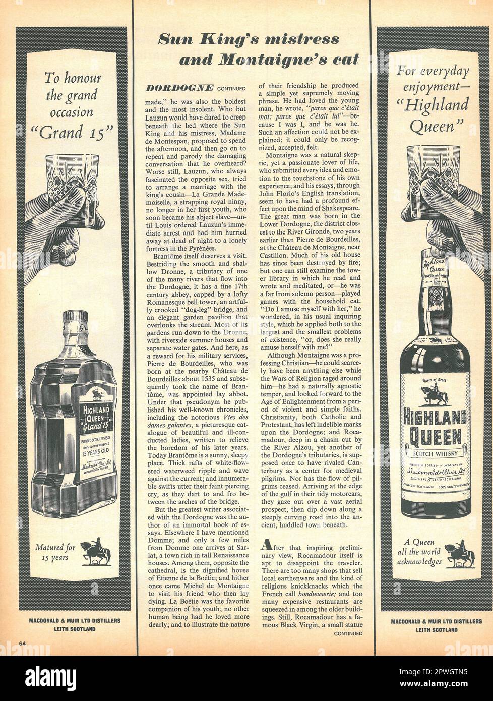 Highland queen whiskey advert in a LIFE magazine April 1967, Atlantic edition Stock Photo