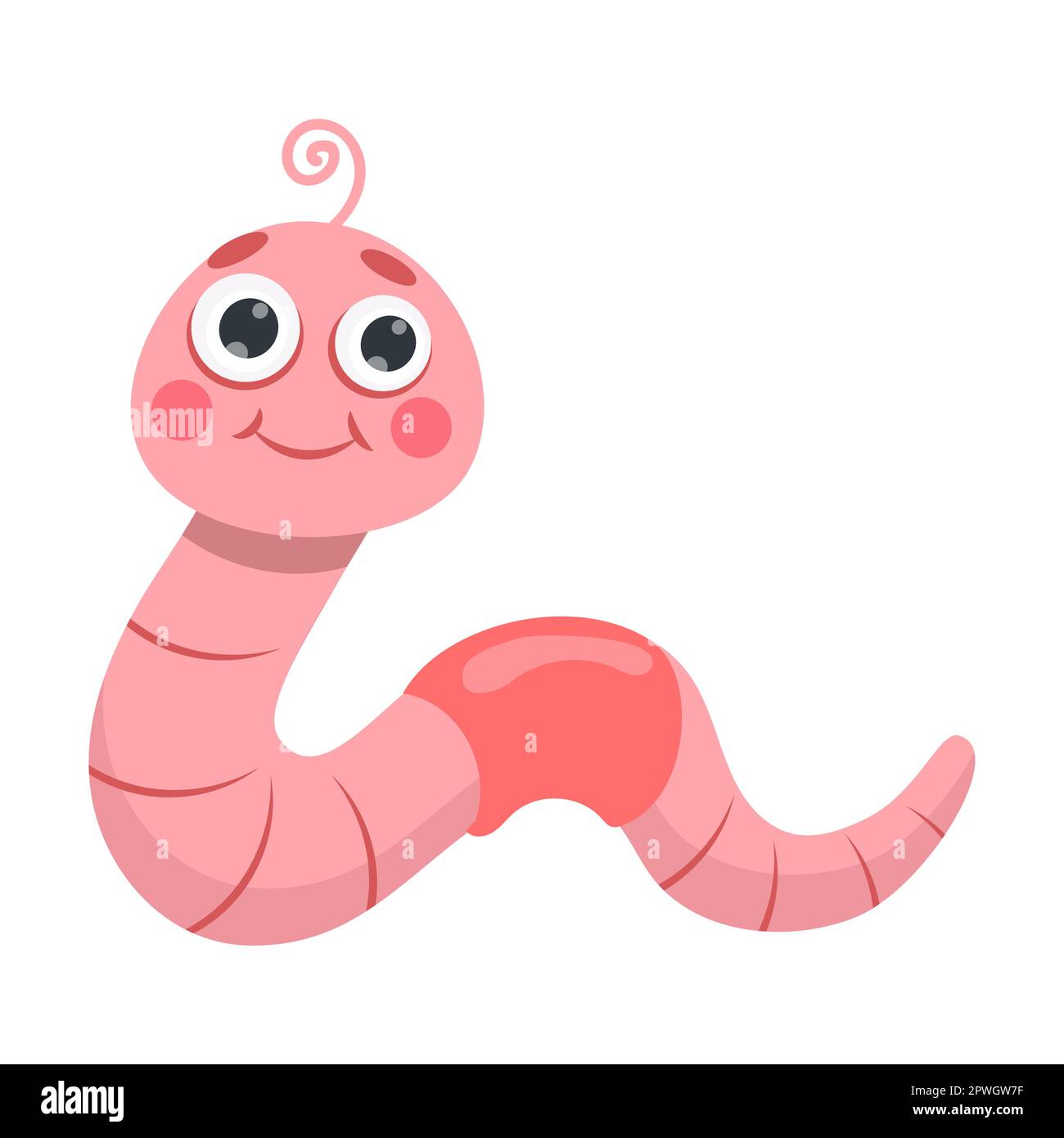 Pink inquisitive worm. Cute cartoon insect. Vector illustration of