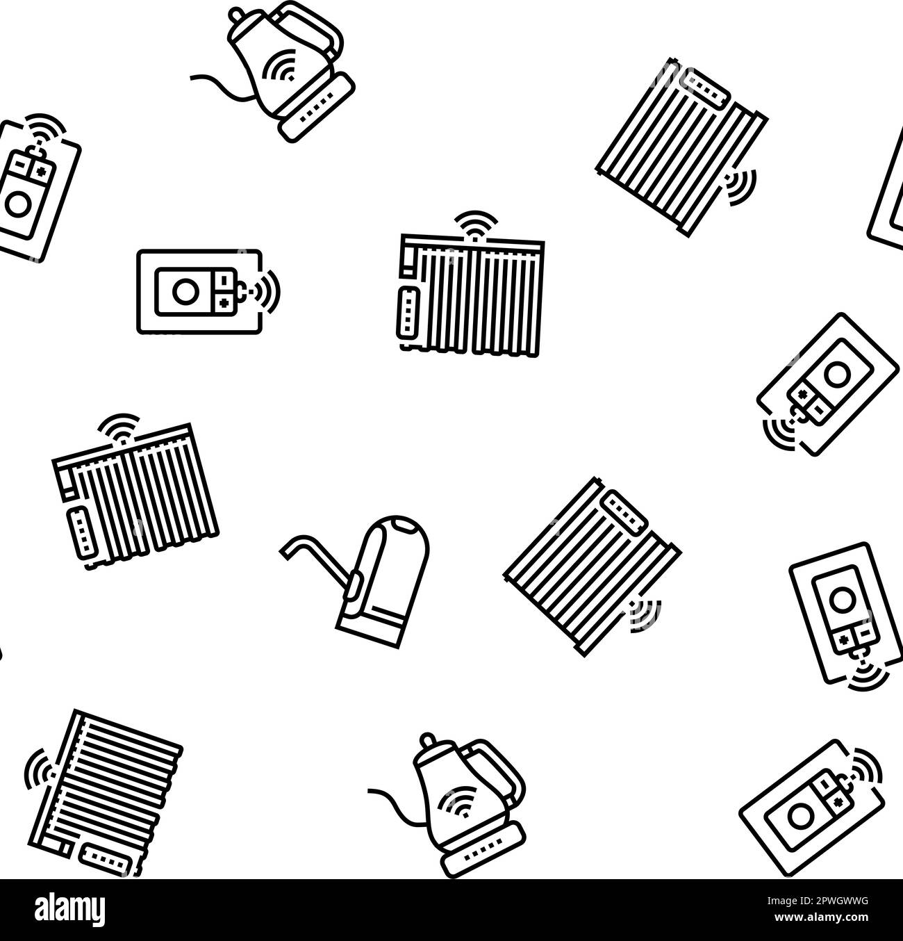 home smart technology control vector seamless pattern thin line ...
