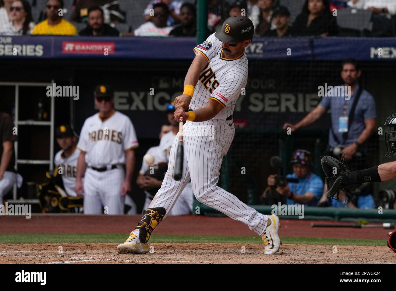 San Diego Padres first baseman Matt Carpenter, right, makes a