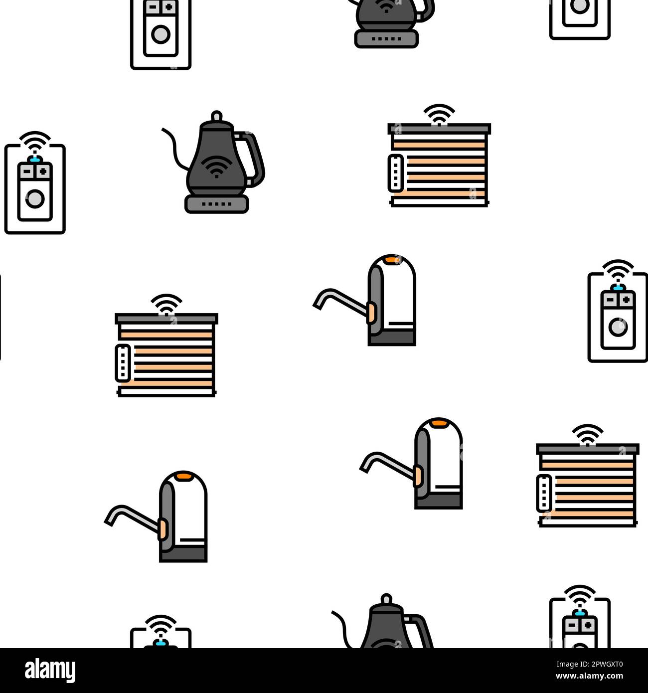 home smart technology control vector seamless pattern thin line ...