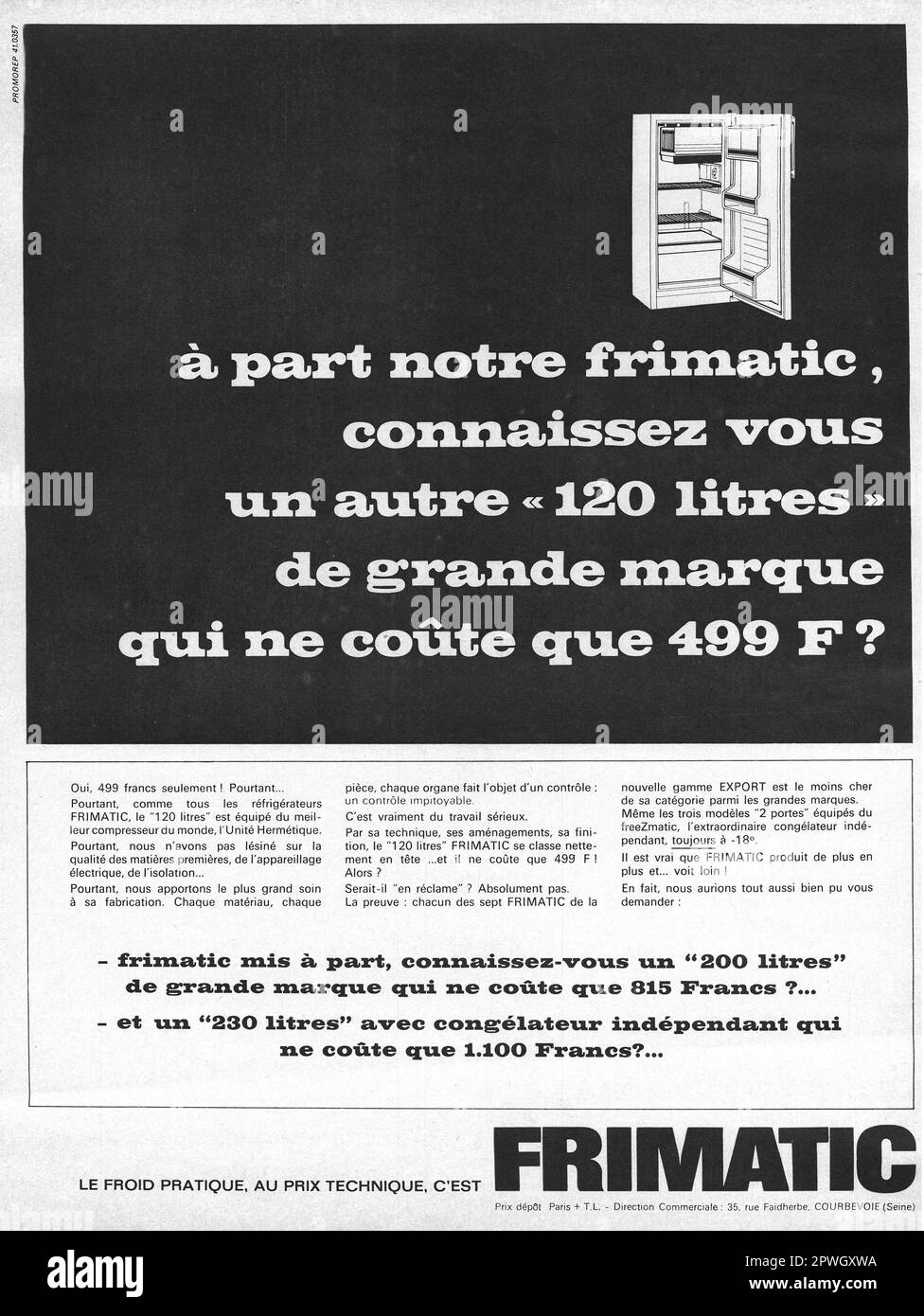Frimatic fridge French print ad, 1965 Stock Photo - Alamy