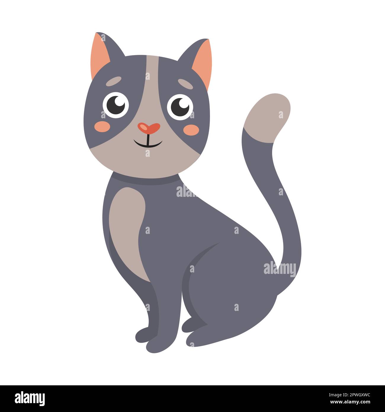 Cute proud gray cat, cartoon character vector illustration. Cat and
