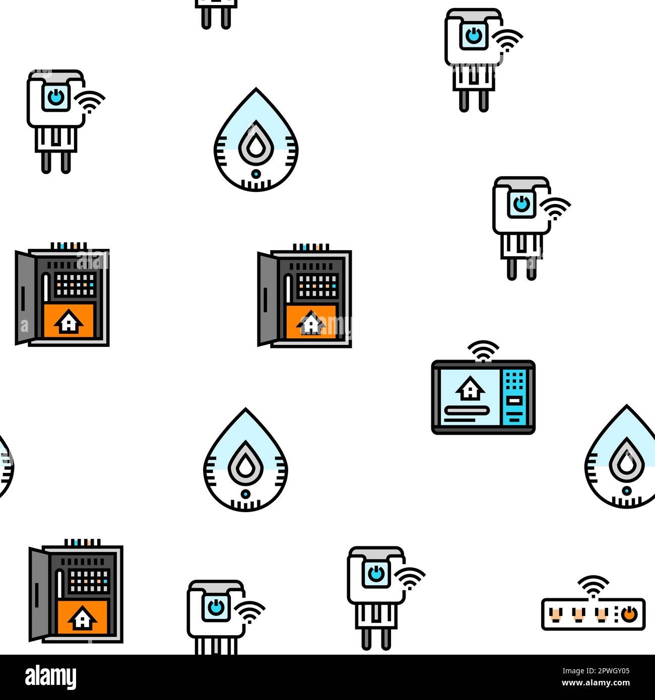 home smart technology control vector seamless pattern thin line ...