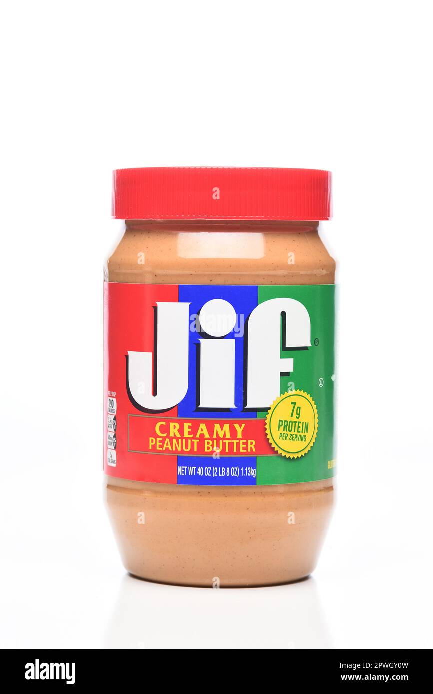 IRVINE, CALIFORNIA - 29 APR 2023: A 40 ounce jar of Jif Creamy Peanut Butter Stock Photo