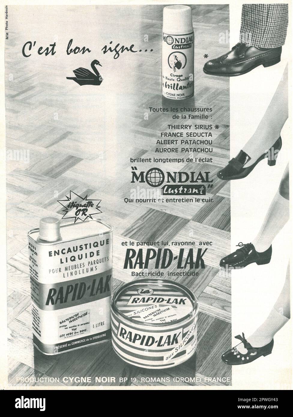 Mondial lustrant, rapid-lak shoe polish French print ad, 1965 Stock ...